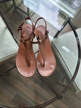 Women's Brown Leather T-Strap Sandals